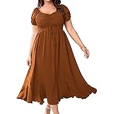 SCOMCHIC Womens Plus Size Summer Maxi Dress Ruched Front Square Neck Smocked Flowy A Line Formal Wedding Guest Dresses