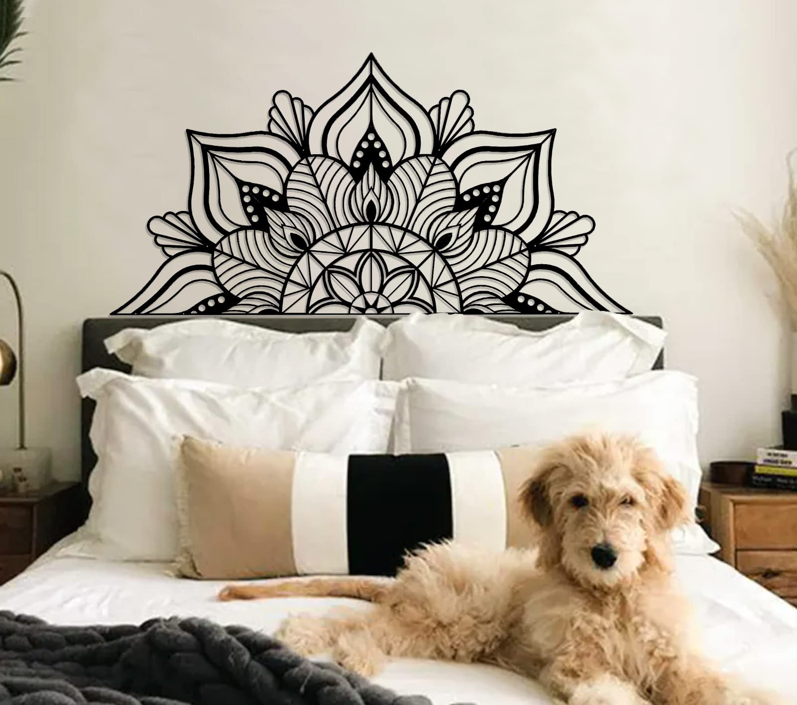 ESTART Large Metal Mandala Wall Art, Unique Lotus Flower Wall Decor Artwork, Suitable for Office and Home Indoor and Outdoor Decoration (Black)