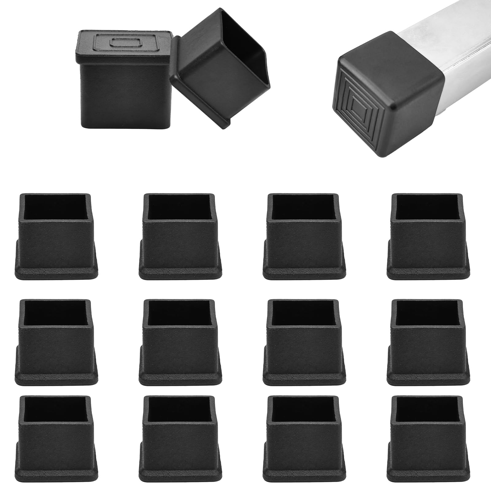 Photo 1 of EASYEAH 3/4" (19mm) Square Chair Leg Floor Protectors, Black Rubber Chair Leg Caps, Non-Slip Patio Furniture Feet Cap, PVC Chair Feet Covers for Hardwood Floors, Tables & Patio Furniture, 12pcs