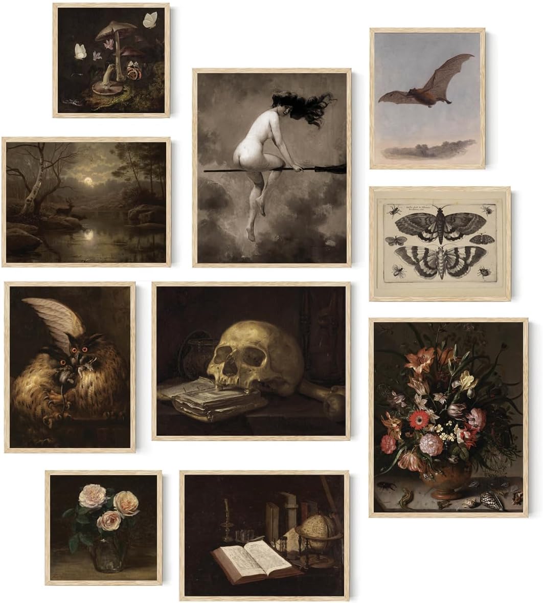 Posters & Prints - Roslynity Dark Academia Room Decor Wall Art Prints Set of 10 Vintage Halloween Gothic Witchy Aesthetic Moody Goth Victorian Spooky Gallery Wall Decor for Home Bedroom Bathroom (UNFRAMED)