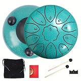 11-Note Steel Tongue Drum - 6 Inch Rain Drum for Garden Outside with Engraved Notes, Carry Bag, Mallets & Music Book(Green)