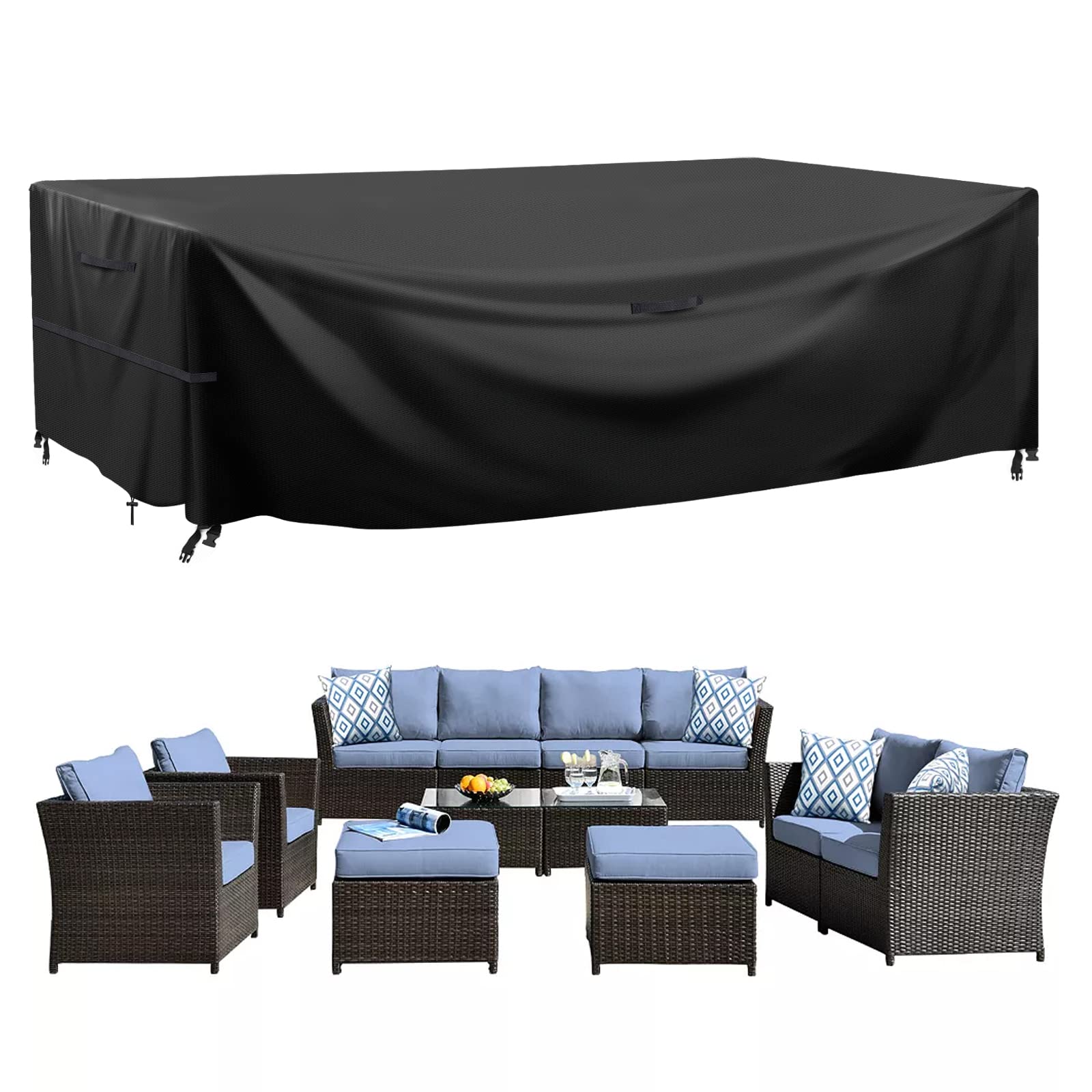 Garden Furniture Cover,230X165X80cm Garden Table Cover 600D Heavy Duty Oxford Polyester Outdoor Patio table Covers Rectangular Cover Windproof,Waterproof&Anti-UV for Chair and Table Rattan Sofa Cover