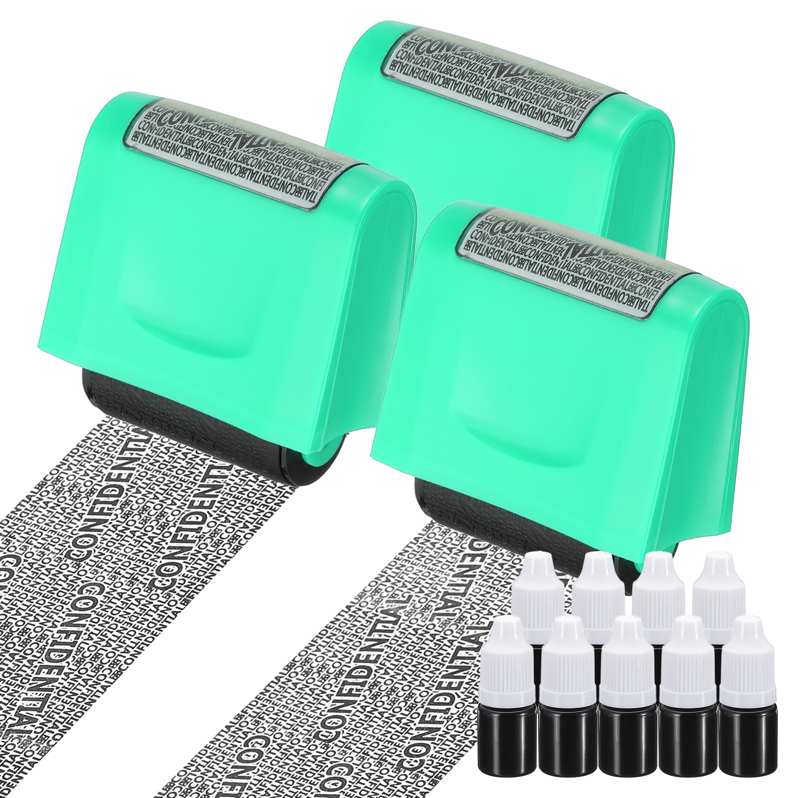PATIKIL Identity Theft Protection Roller Stamp, 3Pcs 0.7" Confidential Roller Stamp Privacy ID Police Stamp Roller for Security ID Address with 9Pcs Refills, Green