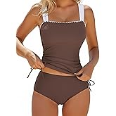 Blooming Jelly Womens Tankini Swimsuits Tummy Control Slimming Ruched 2 Piece Bathing Suit Modest High Waisted Retro Swimwear