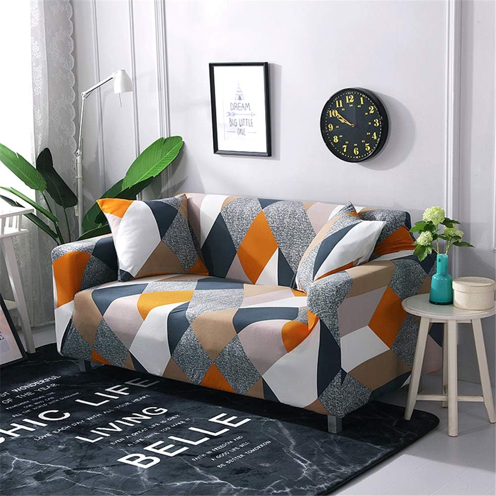 nordmiex Stretch Sofa Slipcovers Fitted Furniture Protector Printed Sofa Cover Stylish Fabric Couch Cover with 2 Pillowcases for 2 Cushion Couch(Loveseat-2 Seater,Geometric): Home & Kitchen