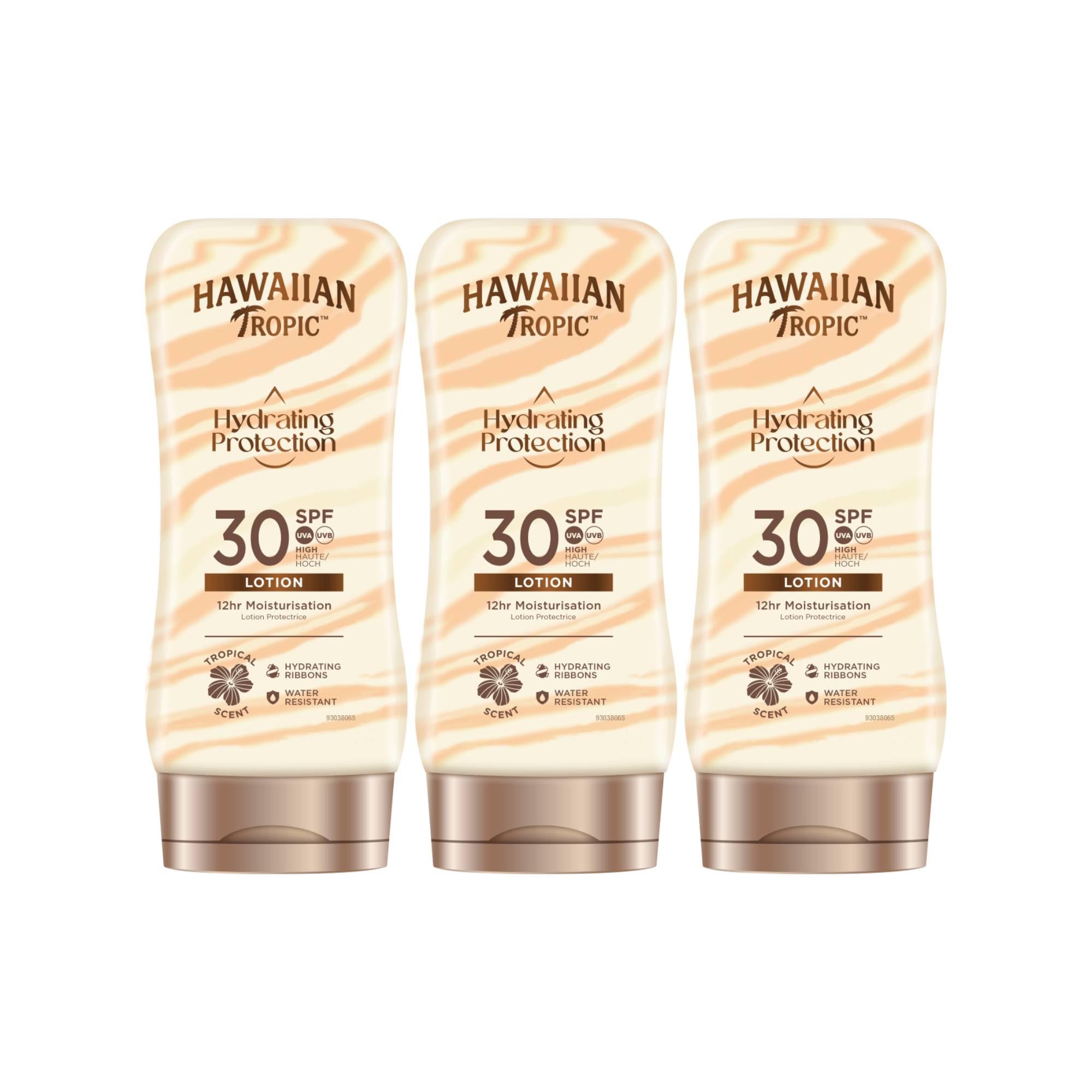 Hawaiian Tropic - Silk Hydration Protective - Protective Sun Lotion SPF 30 with moisturizing and waterproof hydrating ribbons - 180 ml format - Pack of 3 units