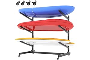 OPTYMIRA Freestanding Kayak Storage Rack,Heavy Duty Kayak Holder with Wheels,Metal Kayak Stand Indoor Outdoor,Garage Storage Rack for Kayaks,Canoes,SUP,Paddle Board and Surfboards