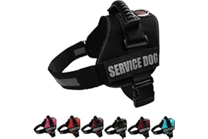 ALBCORP Service Dog Vest Harness - Reflective Woven Nylon, Comfy Mesh Padding - Sizes from XXS to XL – Service Dog Patches Included, Large, Black