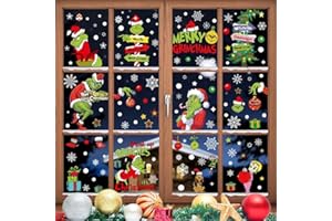 ATLKDLK 9 Sheet Christmas Window Clings Decorations Grinch Window Stickers Christmas Window Stickers for Glass Windows, Xmas Holiday Home Decor Party Supplies (Christmas Design 3)