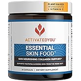 ACTIVATEDYOU Essential Skin Food, Advanced Skincare Collagen Elastin Support Supplement for Aging Skin, Helps Improve Appearance of Face Texture, Sagging w/Dermaval, Vitamin C, Lysine (30 Capsules)