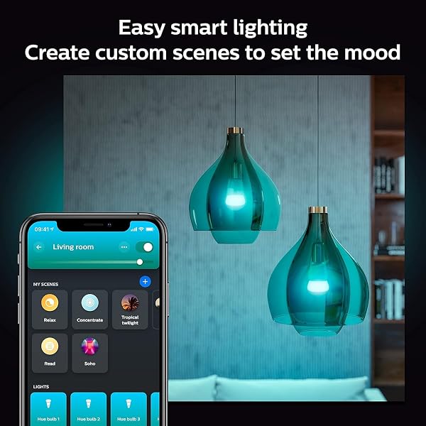 PHILIPS HUE SMART LED A19 BULB 2-PACK, WHITE AND COLOR AMBIANCE, E26 BASE, 9.5W, FULL SPECTRUM LIGHT 1000K-20000K, 1100 LUMENS, DIMMABLE, COMPATIBLE WITH ALEXA, GOOGLE ASSISTANT, APPLE HOME