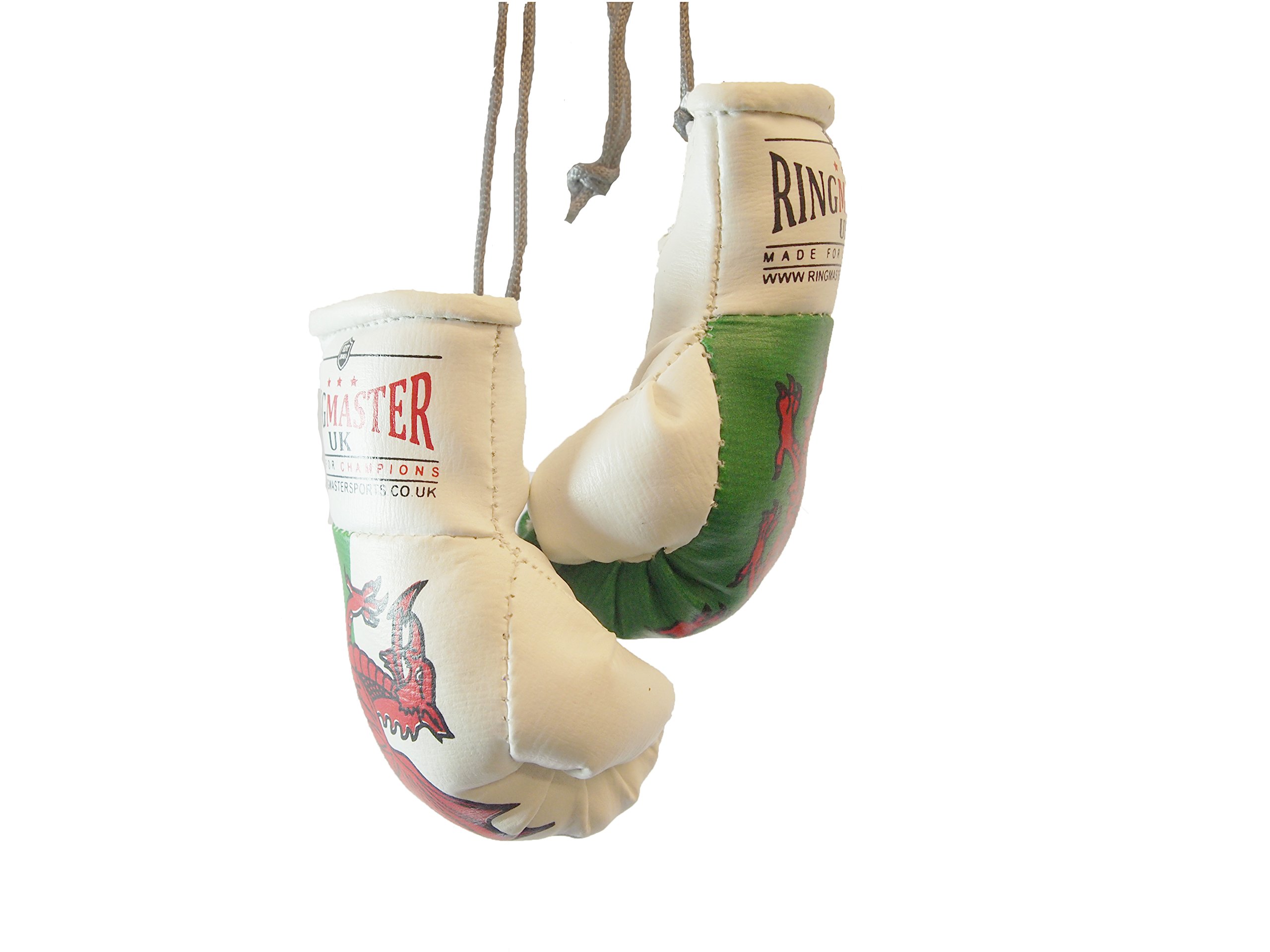 RingMasterUK Mini Boxing Gloves Car Hanger Van Rear Mirror Gift Flags (Wales Flag)