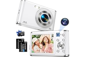 YOODEE Digital Camera, Auto Focus 4K Vlogging Camera with FHD Dual Lens 48MP 16X Digital Zoom with 32GB Card, YouTube Portable Compact Point and Shoot Cameras for Teens Beginner Adult,2 Batteries,White