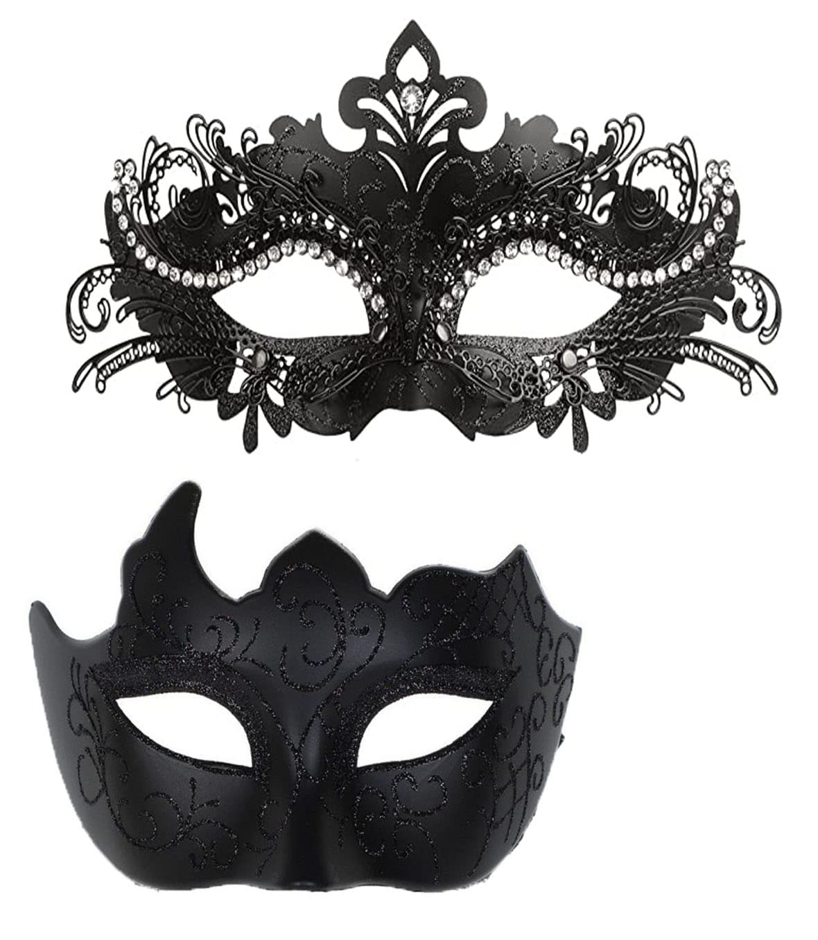 Photo 1 of Esaleely Masquerade Mask for Couple,Men Greek Roman Mask Women Metal Venetian Mask for Halloween Mardi Gras Ball Party (black2)