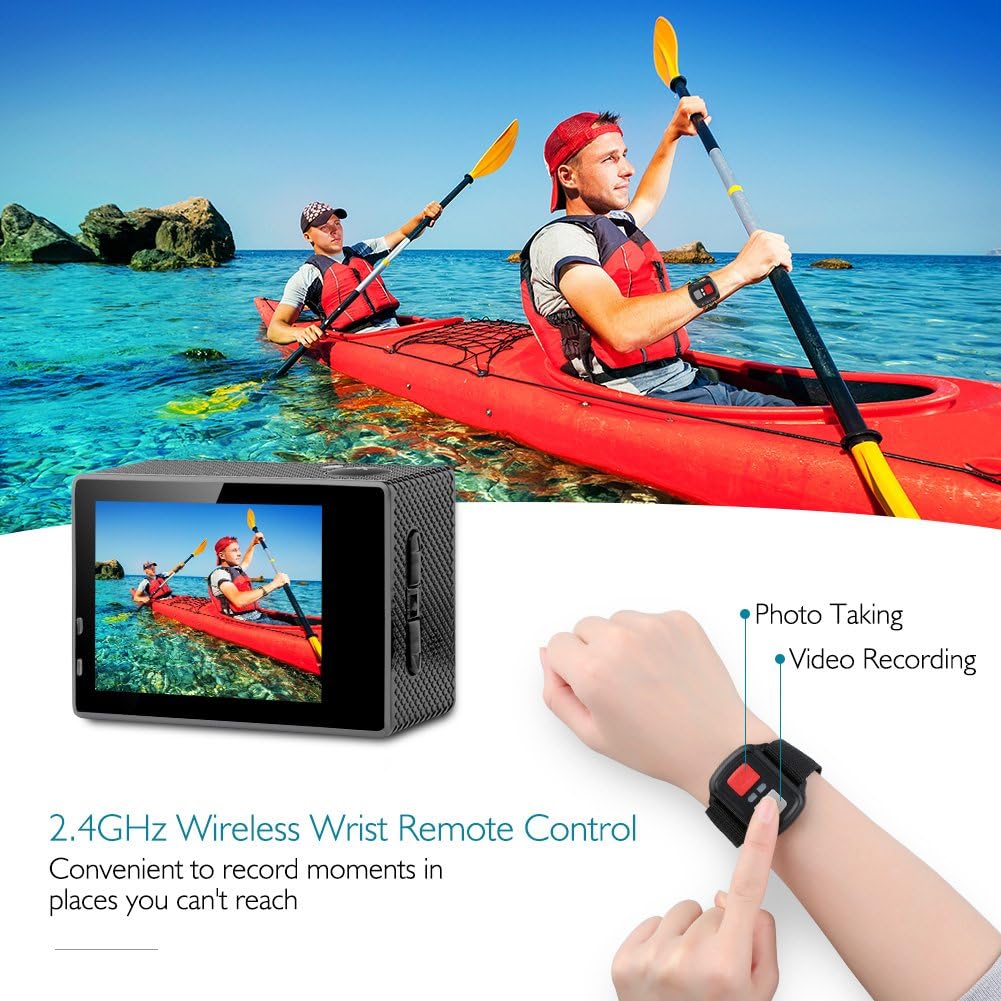 Dragon Touch 4K Action Camera 16MP Vision 3 Underwater Waterproof Camera PC Webcam 170° Wide Angle WiFi Sports Cam with Remote 2 Batteries and Mounting Accessories Kit : Camera & Photo