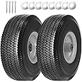 2Pack 10 x 4.10/3.50-4" Solid PU Run-Flat Tire Wheel with 5/8"Axle Bore Hole 2.24" Offset Hub Double-Sealed Ball Bearings for Wagons Wheelbarrows Hand Trucks