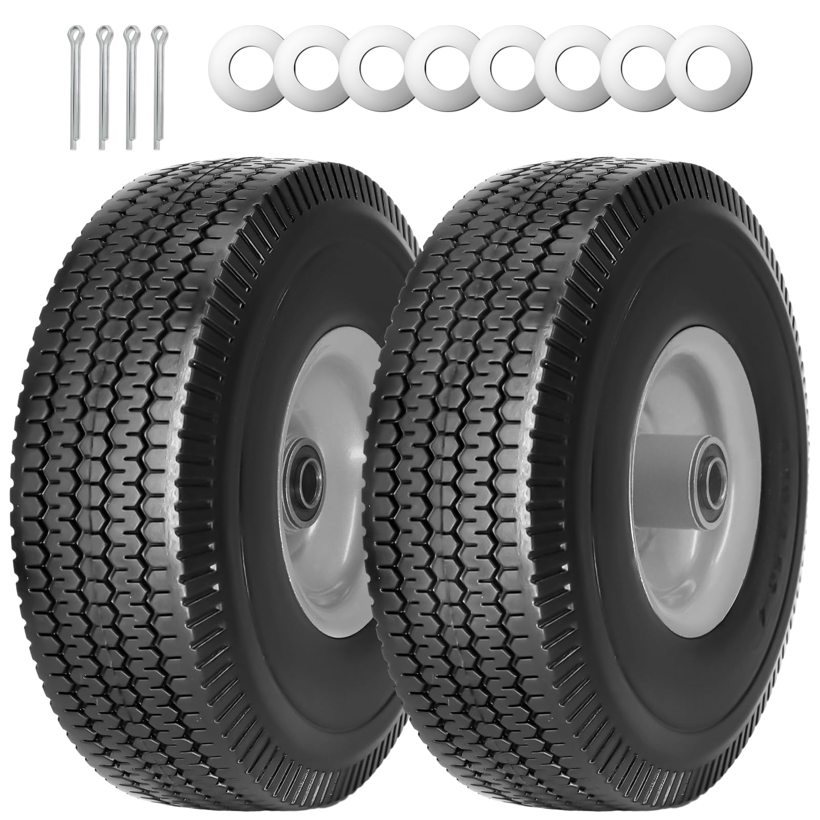 Photo 1 of SIMEIQI 2Pack 10 x 4.10/3.50-4" Solid PU Run-Flat Tire Wheel with 5/8"Axle Bore Hole 2.24" Offset Hub Double-Sealed Ball Bearings for Wagons Wheelbarrows Hand Trucks