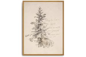 Roslynity Framed Canvas Wall Art Vintage Print Christmas Tree Scripture Paintings Peace On Earth Luke 2:14 Winter Pine Christian Bible Verse Retro for Home Living Room Bedroom Decor (12"x16")