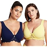 Curve Muse Women's Plus Size Unlined Underwire Lace Bra with Cushion Straps-2PK