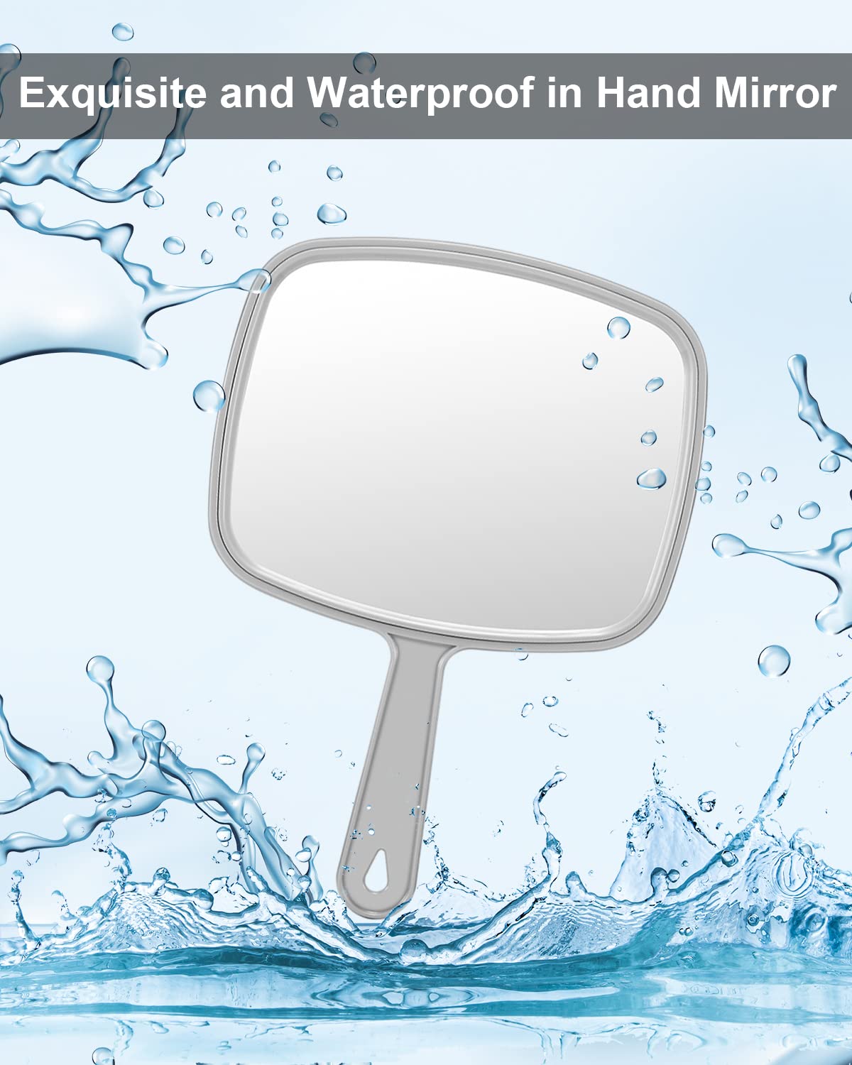 PROTECLE Large Hand Mirror, Salon Barber Hairdressing Handheld Mirror with Handle (Square Grey10.3 x7.4)