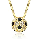 Bestyle Bling Football Baseball Necklace for Men, Full CZ Men Gold Necklace Chain Gold Ball Pendant Sport Jewelry for Sprots Fan