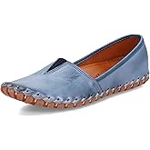 Spring Step Women's Kathaleta Premium Leather Slip-On Moccasin Shoes – Comfortable Flat Ladies Shoes with Removable Insole, Rubber Sole & Elegant Stitch Detailing