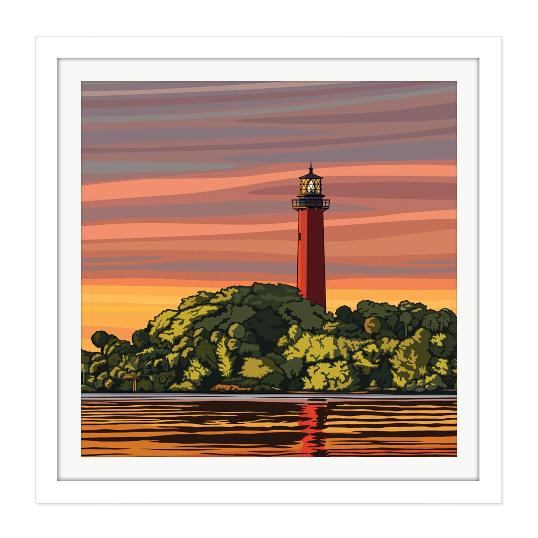 Artery8 BLM Jupiter Inlet Lighthouse Natural Area Florida Square Wooden Framed Wall Art Print Picture 16X16 Inch