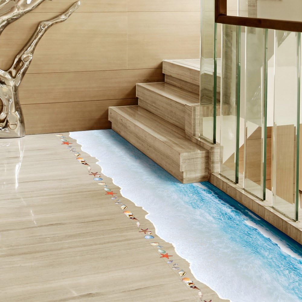QUIBBBB 3D anti slip floor kitchen living room bathroom bedroom floor tile sticker waterproof self-adhesive stickers stickers, affixed to the film, the sea,Sea 2