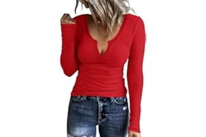 KINLONSAIR Women Casual Long Sleeve Tunic V-Neck Slim Fit T Shirts Basic Tee Tops Crew Neck Ribbed Knit Solid Shirt