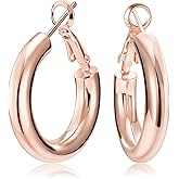 SHOWNII Chunky Gold Hoop Earrings - 14K Gold Plated Earrings for Women Hollow Tube Lightweight Thick Hoops Valentines Mother's Day Birthday Gifts for Her