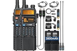Ham Radio Baofeng UV-5R Radio 8W Long Range UV5R Dual Band Handheld High Power 3800mAh Rechargeable Walkie Talkies Handheld Two Way Radio with Programming Cable and Earpiece for Survival Gear,2Pack