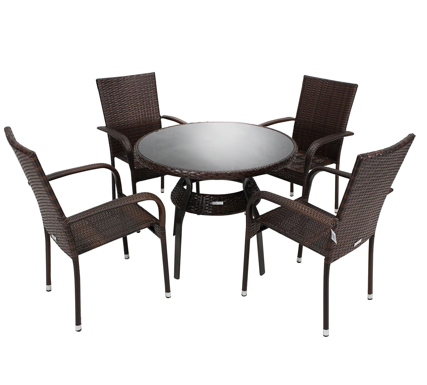 Bentley Garden - Sitzgarnitur - 1 runder Tisch & 4 Stühle - PE-Rattan - Dunkelbraun günstig