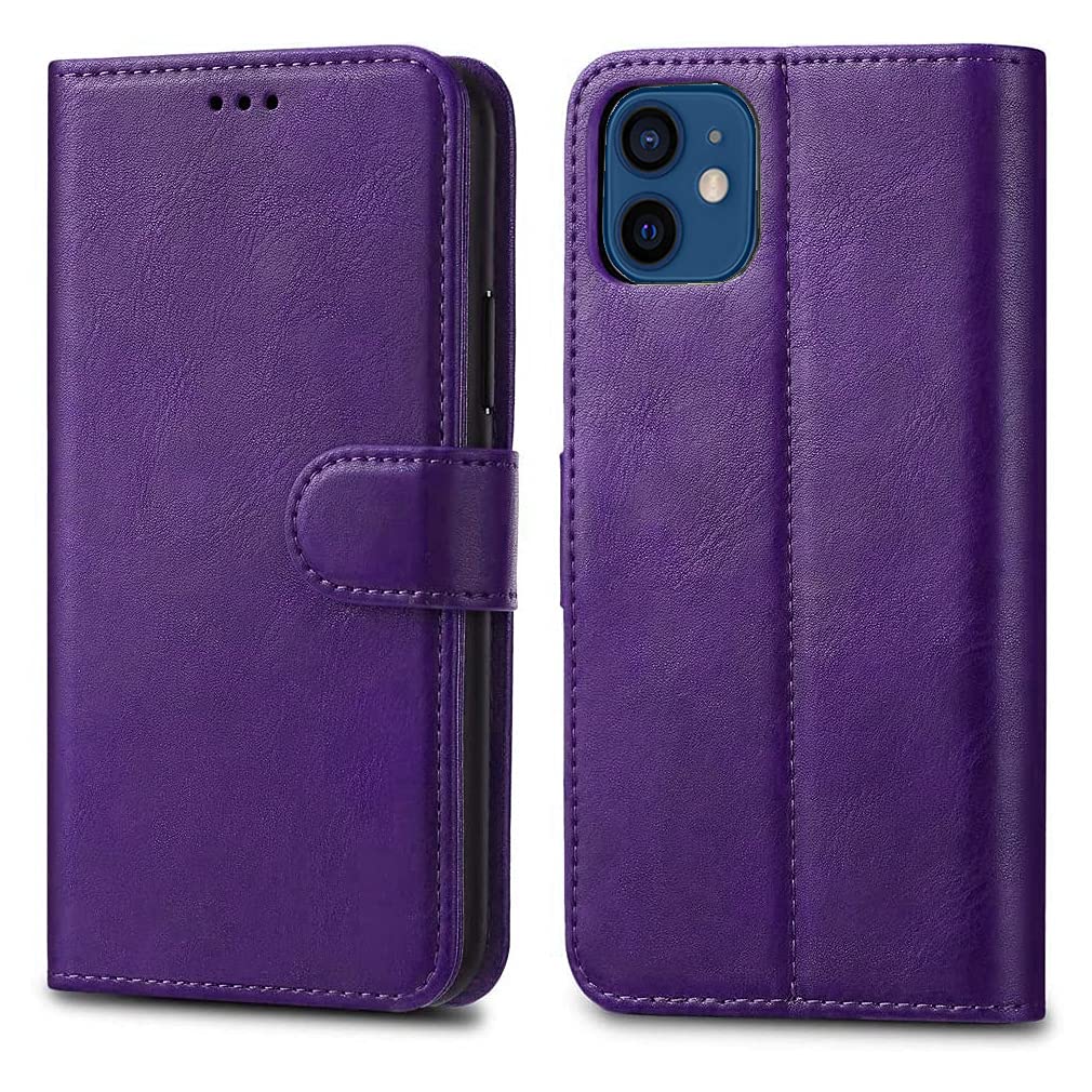 GAPlus iPhone 12 Mini 5.4" Leather Case - Premium Wallet Case Leather Flip Cover For iPhone 12 Mini [Card Holder] [Magnetic Closure] (Purple)