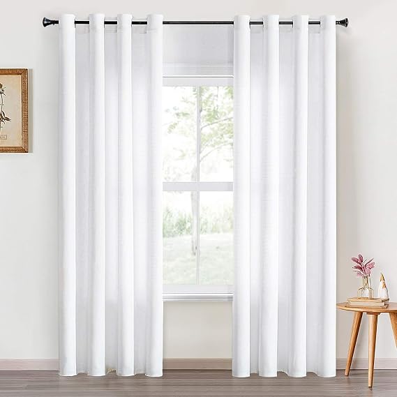 YOKISTG White Semi Sheer Curtains 96 Inches Long Casual Weaved Linen
