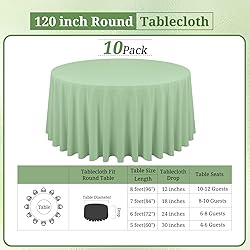 10 Pack Sage Green Round Tablecloths - 120