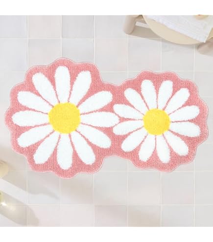 Tapis De Bain Antidérapant 40x120 Cm - Motif Marguerites - Microfibre Super Absorbante - Support TPR Antidérapant - 3