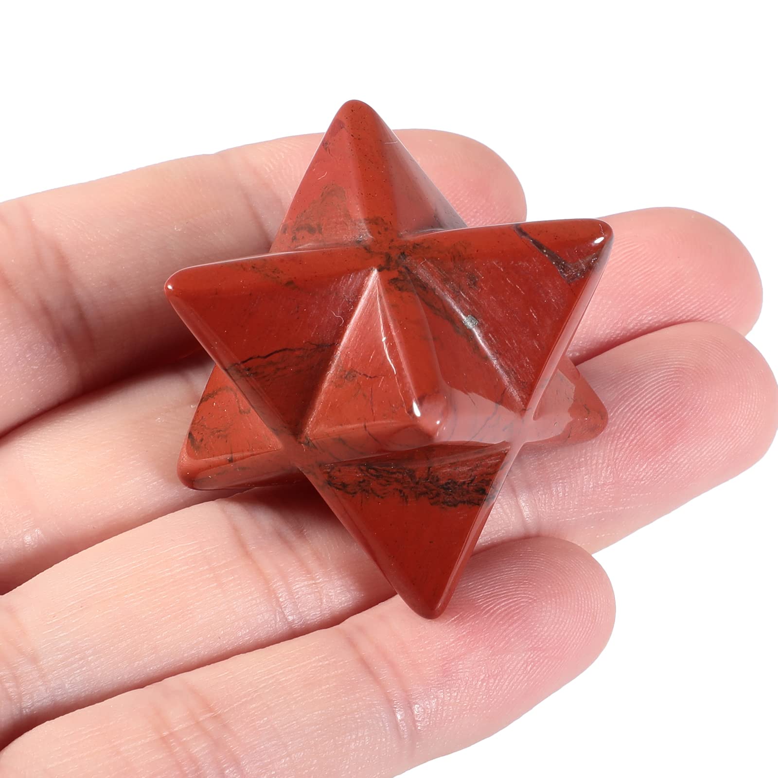 Lovionus89 Natural Red Jasper Merkaba Crystal Protection Sacred Meditation Energy Generator Healing Chakra Six-pointed Star 1 Inch