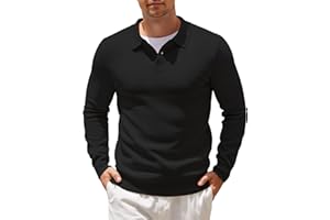 COOFANDY Men's Knit Polo Shirts Casual Long Sleeve Collared Pullover Sweaters Quarter Button Ribbed Vintage Polo Sweater