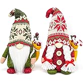 Paersion 2PCS 9.5 Inch Christmas Gnome Plush Decorations, Handmade Scandinavian Tomte Elf Figurines with Gift, Nordic Xmas Gnome Ornaments for Holiday Home Table Office Decor