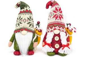Paersion 2PCS 9.5 Inch Christmas Gnome Plush Decorations, Handmade Scandinavian Tomte Elf Figurines with Gift, Nordic Xmas Gnome Ornaments for Holiday Home Table Office Decor