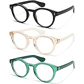 AMOMOMA 3 Pack Classic Round Reading Glasses for Women Men,Retro Blue Light Computer Reader Frame AM6142
