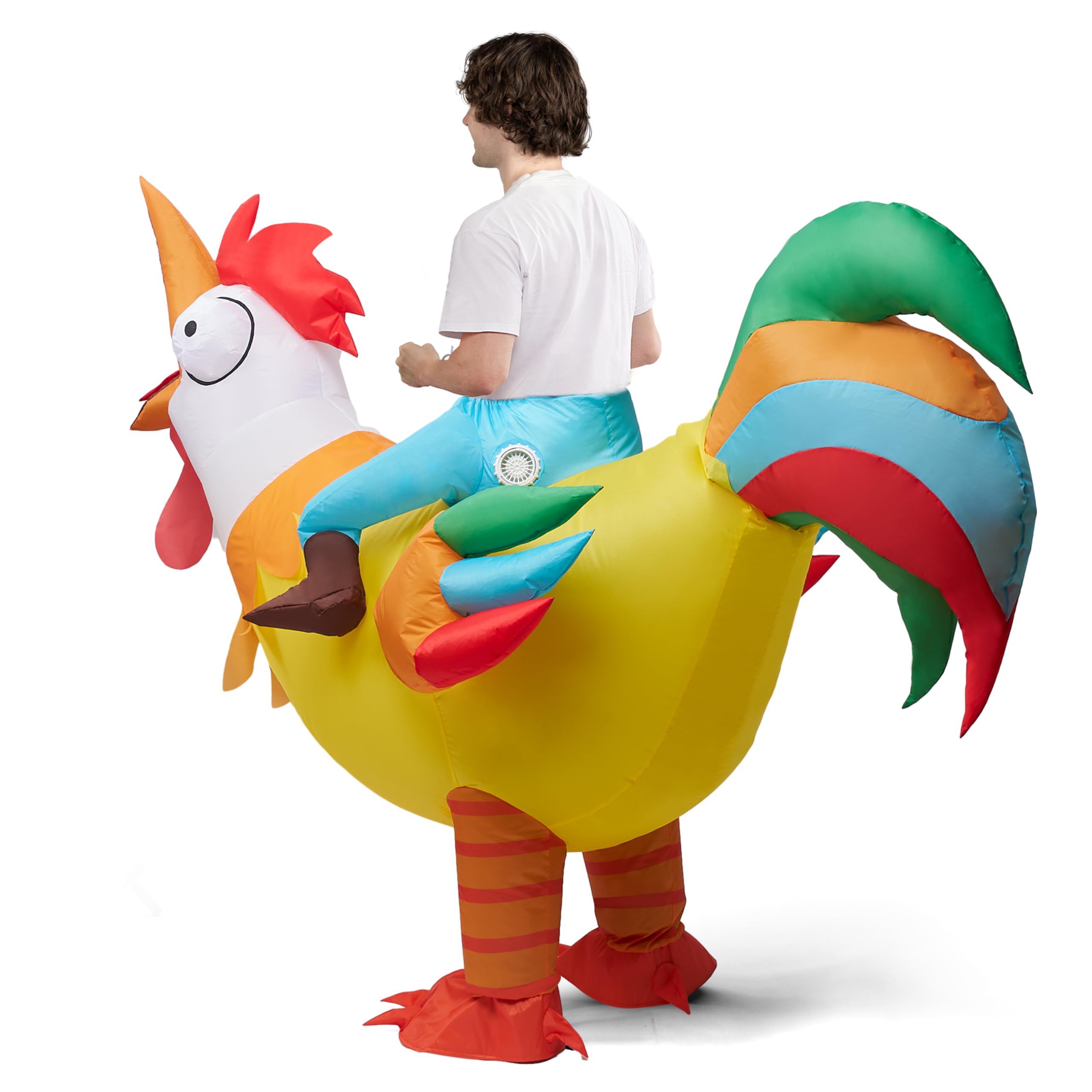 Spooktacular Creations Chicken Inflatable Costume Adult, Ride on Rooster Blow Up Funny Costume for Halloween Themed Parties