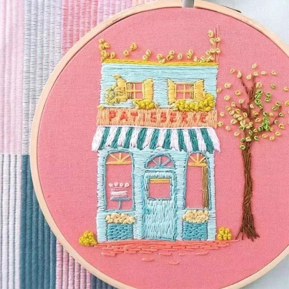 Jlong Embroidery Kit, Full Range of Embroidery Starter Kits with Floral Pattern and Instructions, 20cm Bamboo Embroidery Hoop for Adult Beginner