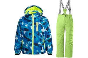 WOWULOVELY Big Boy's 2-Piece Colorblock Snow Pants and Jacket Snowsuit Ski Suit