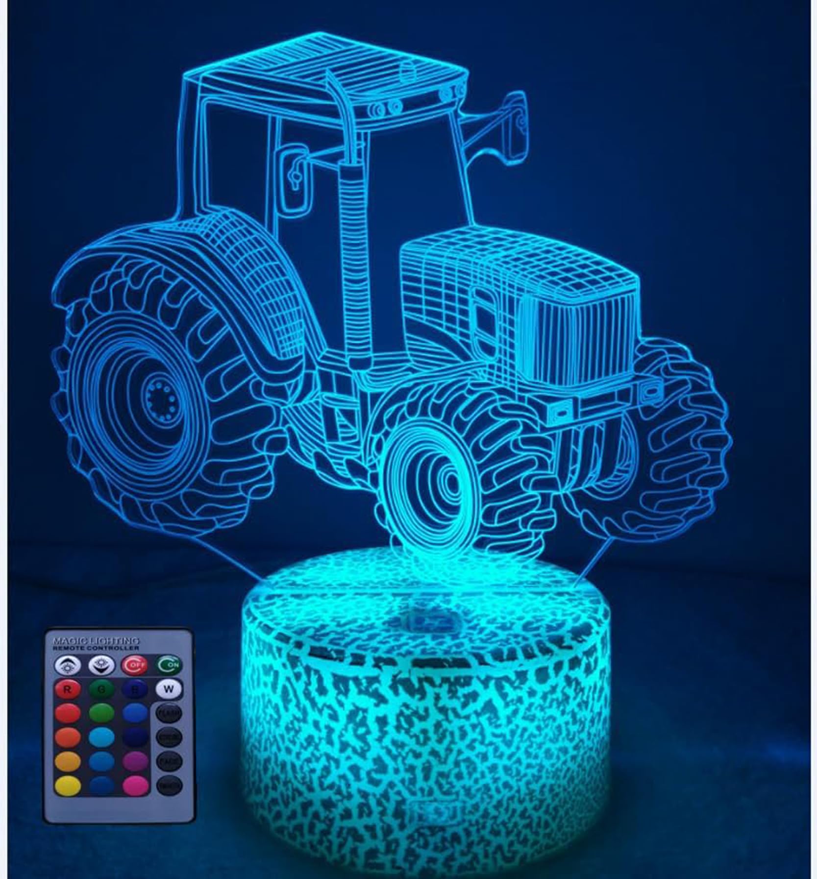 HPBN8 Ltd 3D Tractor Night Light USB Powered Remote Control Touch Switch Decor Table Optical Illusion Lamps 7/16 Color Changing Lights LED Table Lamp Xmas Home Love Brithday Room Decoration