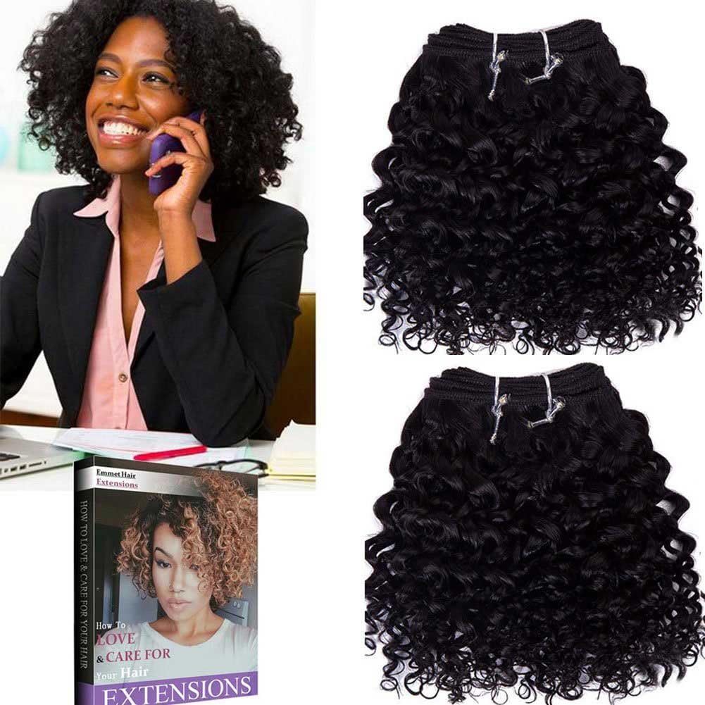 Emmet Short Curly Hair Extension 8Inch Easy Installing & Sewing Ombre Colors Brazilian Human