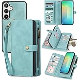 TwoHead for Samsung Galaxy S25 Plus Wallet Case with Card Holder, Detachable Magnetic Phone Case for S25 Plus,PU Leather All-Round Protective Phone Case Wallet with Wrist Strap,Blue