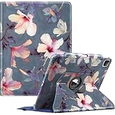 Fintie Rotating Case for iPad Pro 12.9-inch 6th/5th/4th/3rd Generation | 360&deg; Swivel Stand, Landscape &amp; Portrait Viewing, Shockproof Protective Cover, Pencil Holder, Auto Sleep/Wake, Hibiscus