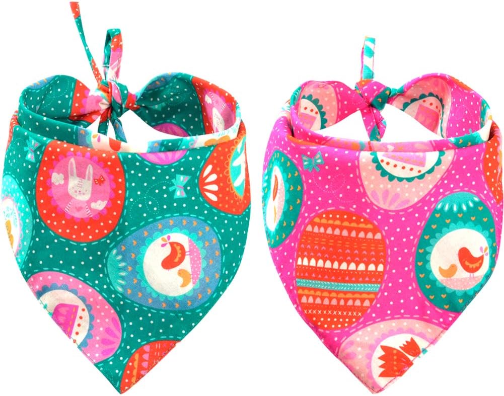 2 Pack Easter Dog Bandana Reversible Triangle Bibs Scarf Accessories for Dogs Cats Pets Animals