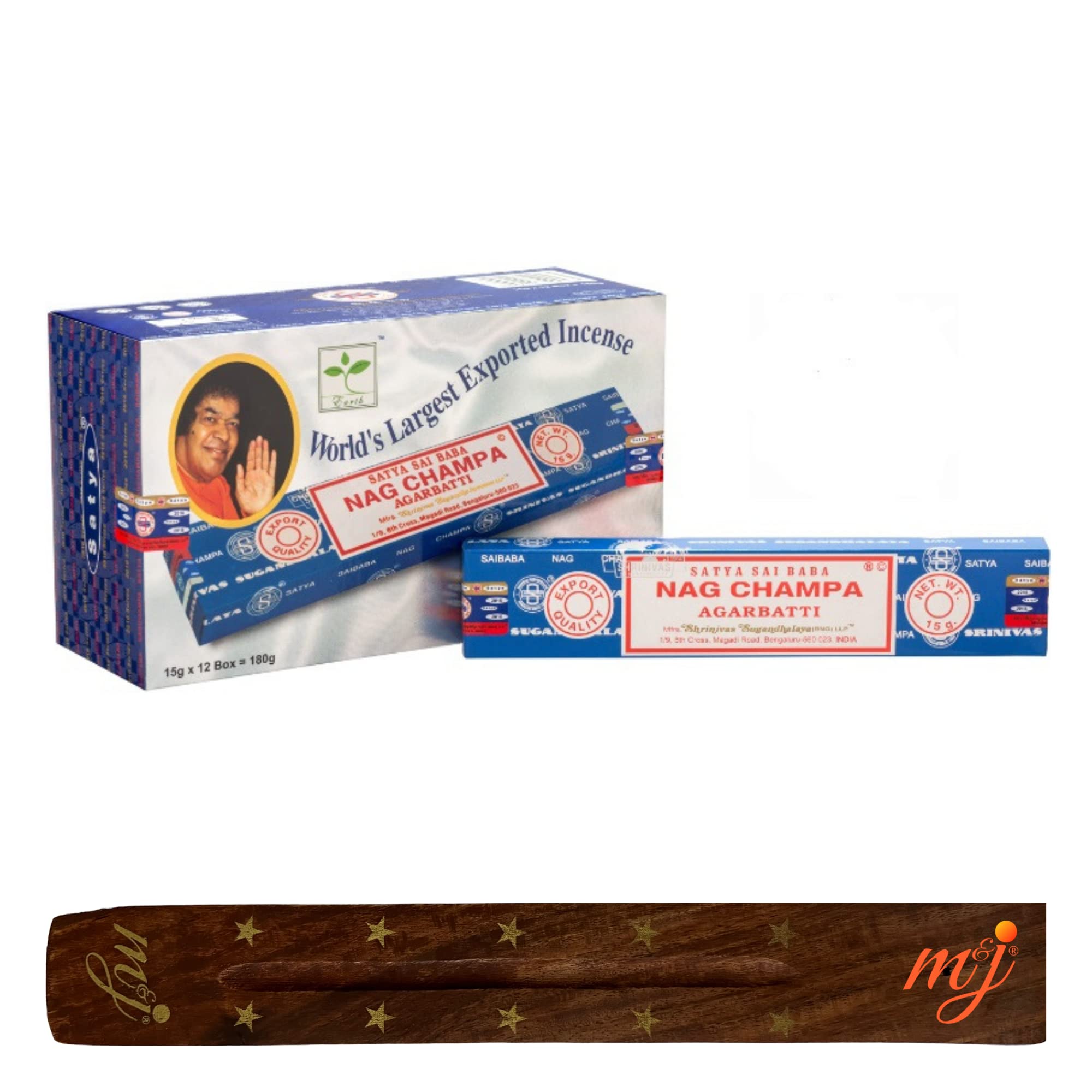 Original Satya Nag Champa Agarbatti Incense Sticks | with M&J incense sticks holder | Full Box | for Aromatherapy, Spa, Yoga, Weddings, Meditation, Healing, Positivity and Relaxation